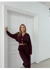 DÜĞME DETAY HIRKA VE PANTOLONLU SELANİK KUMAŞ TAKIM MÜRDÜM