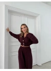 DÜĞME DETAY HIRKA VE PANTOLONLU SELANİK KUMAŞ TAKIM MÜRDÜM