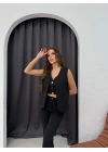 DÜĞME DETAY SIFIR KOL YELEK SİYAH
