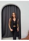 DÜĞME DETAY SIFIR KOL YELEK SİYAH