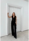 DÜĞME DETAY YELEK VE PANTOLONLU TRİKO İKİLİ TAKIM SİYAH