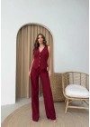DÜĞMELİ DETAY YELEK VE PANTOLON İKİLİ TAKIM BORDO