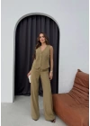 DÜĞMELİ DETAY YELEK VE PANTOLON İKİLİ TAKIM YEŞİL