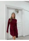 ETEK BAĞLAMA DETAY ELBİSE BORDO