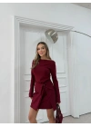 ETEK BAĞLAMA DETAY ELBİSE BORDO