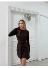 ETEK BAĞLAMA DETAY ELBİSE KAHVE