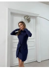 ETEK BAĞLAMA DETAY ELBİSE LACİVERT