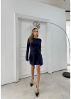 ETEK BAĞLAMA DETAY ELBİSE LACİVERT