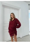 ETEK BÜZGÜLÜ GÖMLEK ELBİSE BORDO