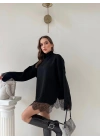 ETEK DANTEL DETAY OVERSİZE TRİKO SİYAH
