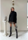 ETEK DANTEL DETAY OVERSİZE TRİKO SİYAH
