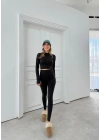 FERMUARLI PARMAK GEÇME DETAY BLUZ VE PANTOLONLU TAYT TAKIM SİYAH
