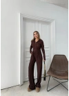 FERMUARLI PARMAK GEÇMELİ KAPÜŞONLU HIRKA VE PANTOLONLU TERS DİKİŞ GOFRE İKİLİ TAKIM KAHVE