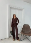 FERMUARLI PARMAK GEÇMELİ KAPÜŞONLU HIRKA VE PANTOLONLU TERS DİKİŞ GOFRE İKİLİ TAKIM KAHVE