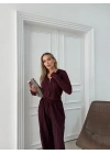 FERMUARLI PARMAK GEÇMELİ KAPÜŞONLU HIRKA VE PANTOLONLU TERS DİKİŞ GOFRE İKİLİ TAKIM MÜRDÜM
