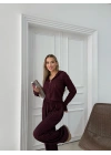 FERMUARLI PARMAK GEÇMELİ KAPÜŞONLU HIRKA VE PANTOLONLU TERS DİKİŞ GOFRE İKİLİ TAKIM MÜRDÜM