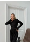 FERMUARLI PARMAK GEÇMELİ KAPÜŞONLU HIRKA VE PANTOLONLU TERS DİKİŞ GOFRE İKİLİ TAKIM SİYAH