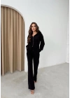 FİTİLLİ HIRKA VE PANTOLONLU İKİLİ EŞOFMAN TAKIMI SİYAH