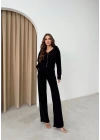 FİTİLLİ HIRKA VE PANTOLONLU İKİLİ EŞOFMAN TAKIMI SİYAH