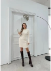 FİTİLLİ TRİKO ELBİSE KREM