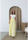GARNELİ KEMERLİ UZUN ELBİSE SARI