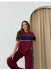 GARNELİ ŞERİT DETAY MODAL İKİLİ TAKIM BORDO