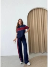 GARNELİ ŞERİT DETAY MODAL İKİLİ TAKIM LACİVERT