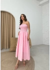 GİPE DETAY STRAPLEZ ELBİSE PEMBE