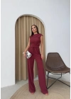 GOFRE BLUZ VE PANTOLONLU İKİLİ TAKIM BORDO