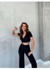 DÜĞMELİ CROP  SİYAH