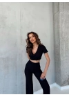 DÜĞMELİ CROP  SİYAH