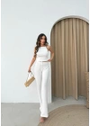 GOFRE KUMAŞ YÜKSEK BEL PANTOLON BEYAZ