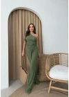 GOFRE TEK OMUZ BLUZ VE PANTOLONLU İKİLİ TAKIM HAKİ