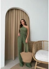 GOFRE TEK OMUZ BLUZ VE PANTOLONLU İKİLİ TAKIM HAKİ
