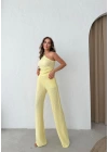 GOFRE TEK OMUZ BLUZ VE PANTOLONLU İKİLİ TAKIM SARI
