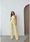 GOFRE TEK OMUZ BLUZ VE PANTOLONLU İKİLİ TAKIM SARI