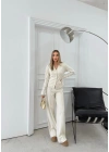 GOLD DÜĞME DETAY HIRKA VE PANTOLONLU TRİKO İKİLİ TAKIM KREM