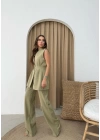 GOLD DÜĞME DETAY YELEK VE PANTOLONLU İKİLİ TAKIM YEŞİL