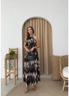 HALTER YAKA BEL KUŞAKLIDESENLİ VİSKON ELBİSE SİYAH