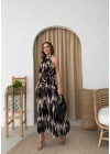 HALTER YAKA BEL KUŞAKLIDESENLİ VİSKON ELBİSE SİYAH