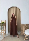 HALTER YAKA UZUN KETEN ELBİSE KAHVE