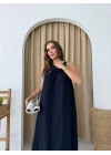 HALTER YAKA UZUN KETEN ELBİSE LACİVERT