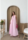 HALTER YAKA UZUN KETEN ELBİSE PEMBE