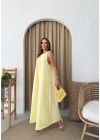 HALTER YAKA UZUN KETEN ELBİSE SARI