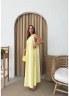 HALTER YAKA UZUN KETEN ELBİSE SARI