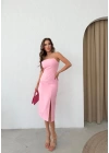 İP ASKILI YIRTMAÇLI KALEM ELBİSE PEMBE