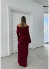 İSPANYOL KOL MADONNA YAKA UZUN TRİKO ELBİSE BORDO
