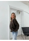 KALP NAKIŞ DETAY OVERSİZE TRİKO HIRKA ACI KAHVE