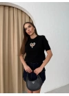 KALP TAŞ DETAY TRİKO BLUZ SİYAH