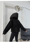 KAPÜŞONLU İÇ ASTARLI KAŞE MONT SİYAH